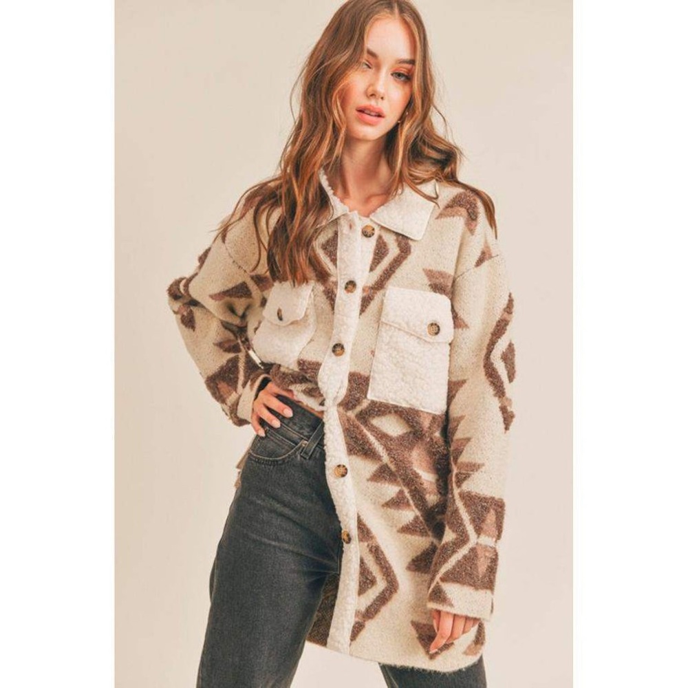 Sherpa Jacket with buttons unisex size larger. Oversized sweater jacket